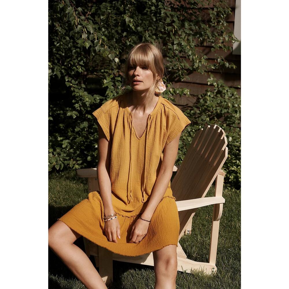 ANTHROPOLOGIE Lydia Ombre Tunic‎ Dress Size Medium Gauzy Gold Yellow Lightweight